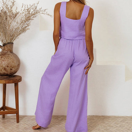 Women's Sleeveless Two Piece Set Tank Top and Wide Leg Pants