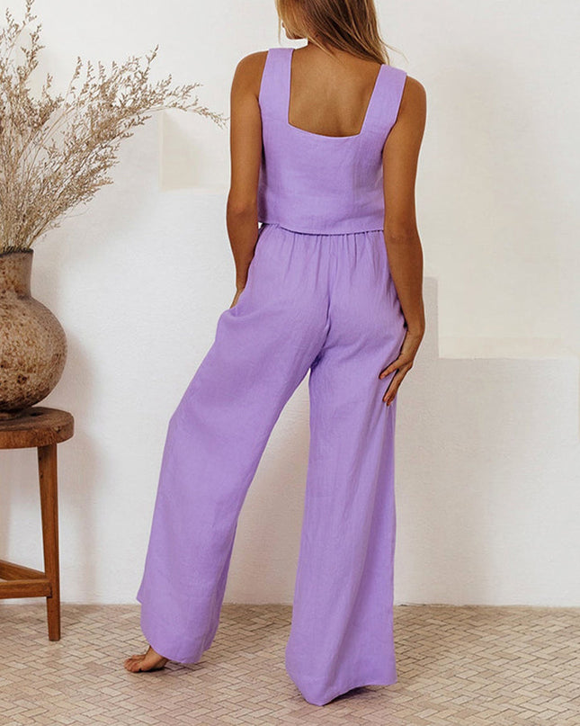 Women's Sleeveless Two Piece Set Tank Top and Wide Leg Pants