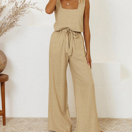 Women's Sleeveless Two Piece Set Tank Top and Wide Leg Pants