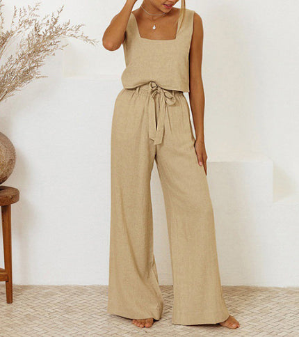 Women's Sleeveless Two Piece Set Tank Top and Wide Leg Pants