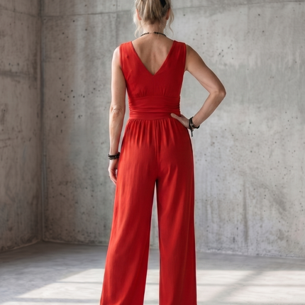 Women's Sleeveless Wide Leg Jumpsuit Gathered Waist