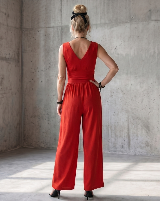 Women's Sleeveless Wide Leg Jumpsuit Gathered Waist