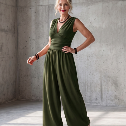 Women's Sleeveless Wide Leg Jumpsuit Gathered Waist
