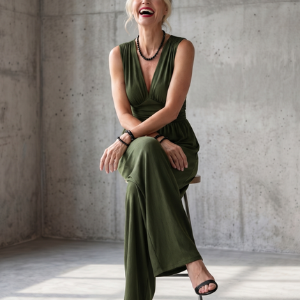 Women's Sleeveless Wide Leg Jumpsuit Gathered Waist
