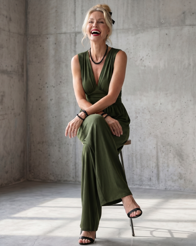 Women's Sleeveless Wide Leg Jumpsuit Gathered Waist