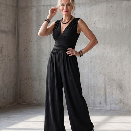 Women's Sleeveless Wide Leg Jumpsuit Gathered Waist