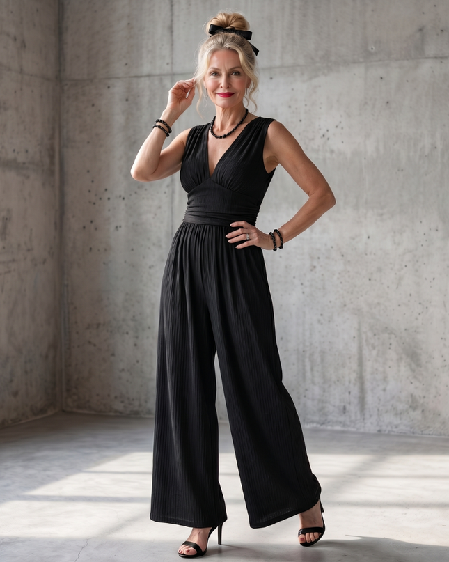 Women's Sleeveless Wide Leg Jumpsuit Gathered Waist