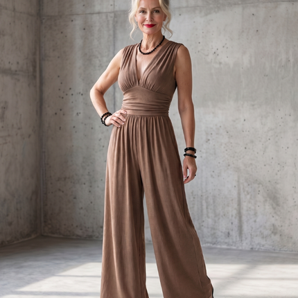 Women's Sleeveless Wide Leg Jumpsuit Gathered Waist