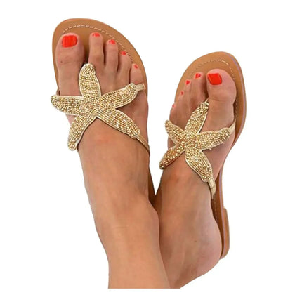 Women's Slip-On Beach Sandals with Rhinestone Straps