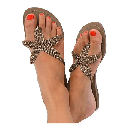 Women's Slip-On Beach Sandals with Rhinestone Straps