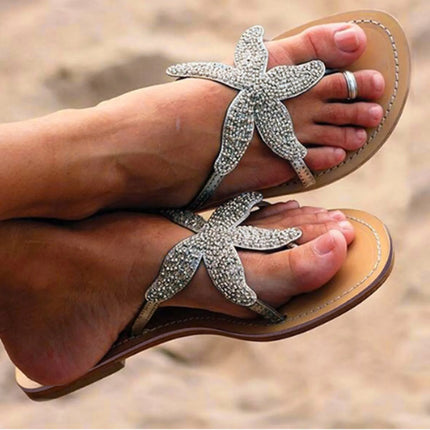 Women's Slip-On Beach Sandals with Rhinestone Straps