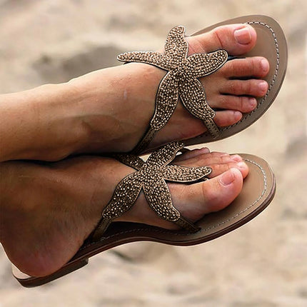 Women's Slip-On Beach Sandals with Rhinestone Straps