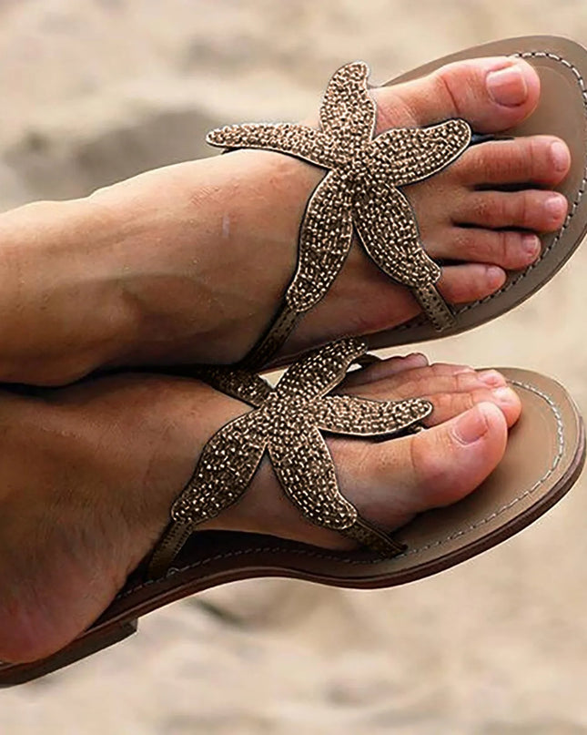 Women's Slip-On Beach Sandals with Rhinestone Straps