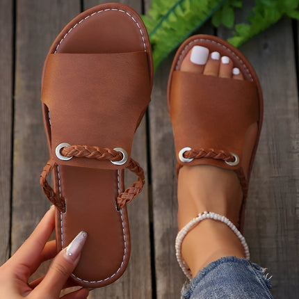 Women's Slip-On Flat Casual Sandals with Braided Strap