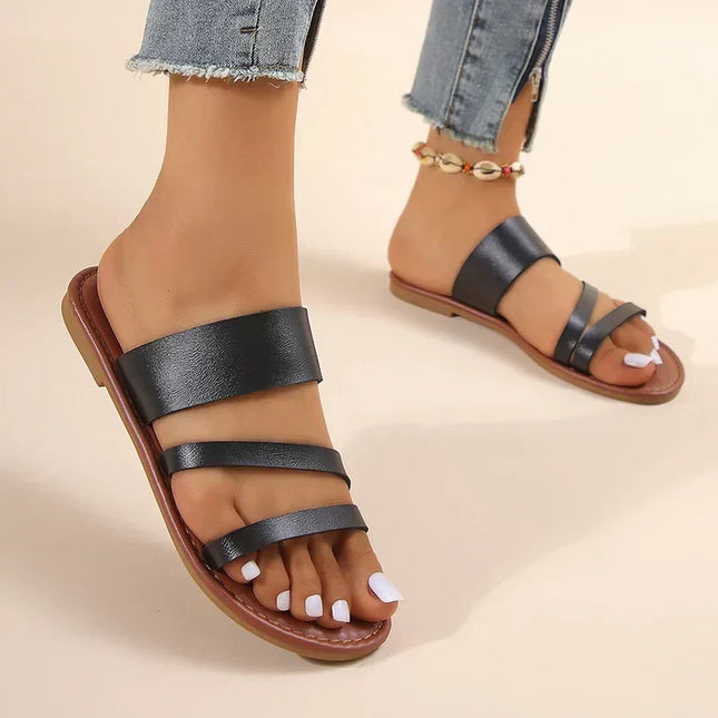 Women's Slip-On Flat Summer Sandals Multi Strap Design