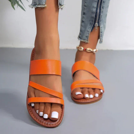 Women's Slip-On Flat Summer Sandals Multi Strap Design