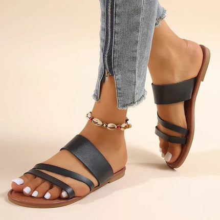 Women's Slip-On Flat Summer Sandals Multi Strap Design