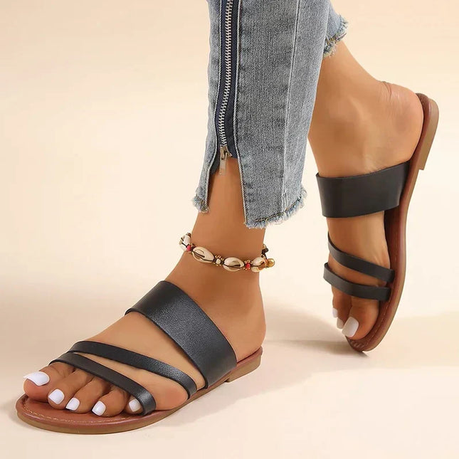 Women's Slip-On Flat Summer Sandals Multi Strap Design