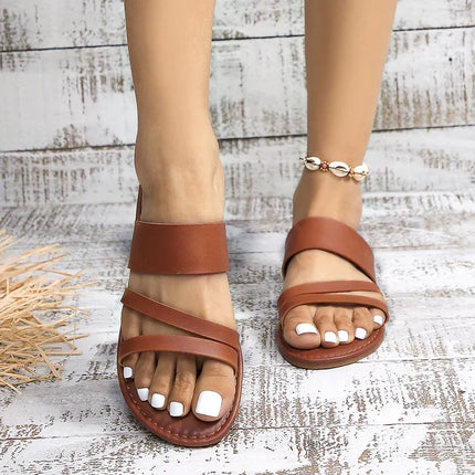 Women's Slip-On Flat Summer Sandals Multi Strap Design