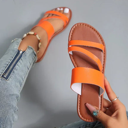 Women's Slip-On Flat Summer Sandals Multi Strap Design