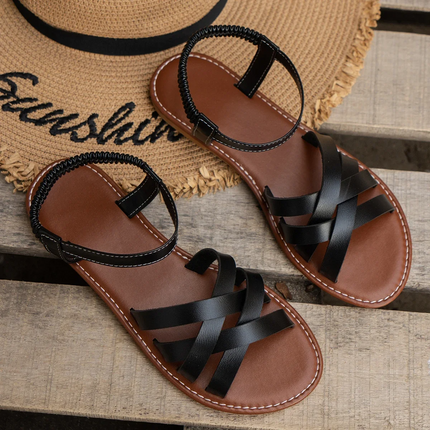 Women's Slip-On Flat Summer Sandals with Cross Straps