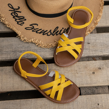 Women's Slip-On Flat Summer Sandals with Cross Straps