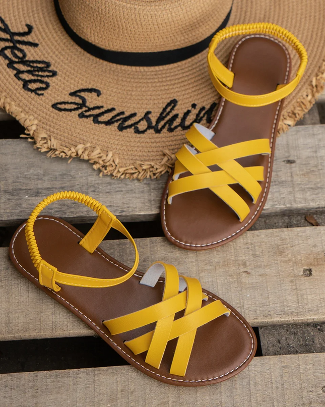 Women's Slip-On Flat Summer Sandals with Cross Straps