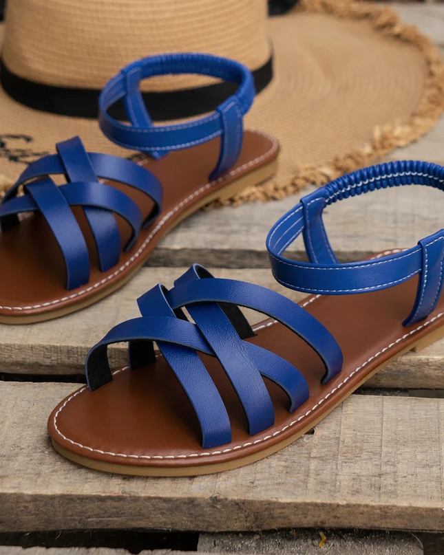 Women's Slip-On Flat Summer Sandals with Cross Straps