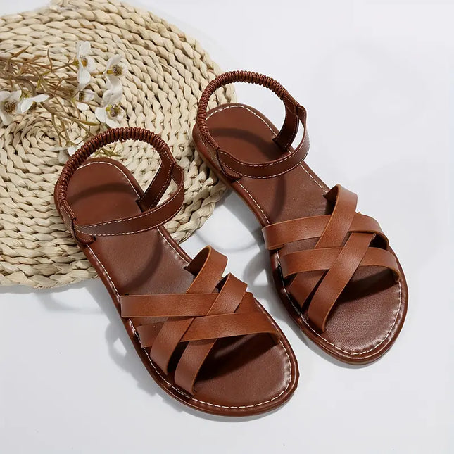 Women's Slip-On Flat Summer Sandals with Cross Straps