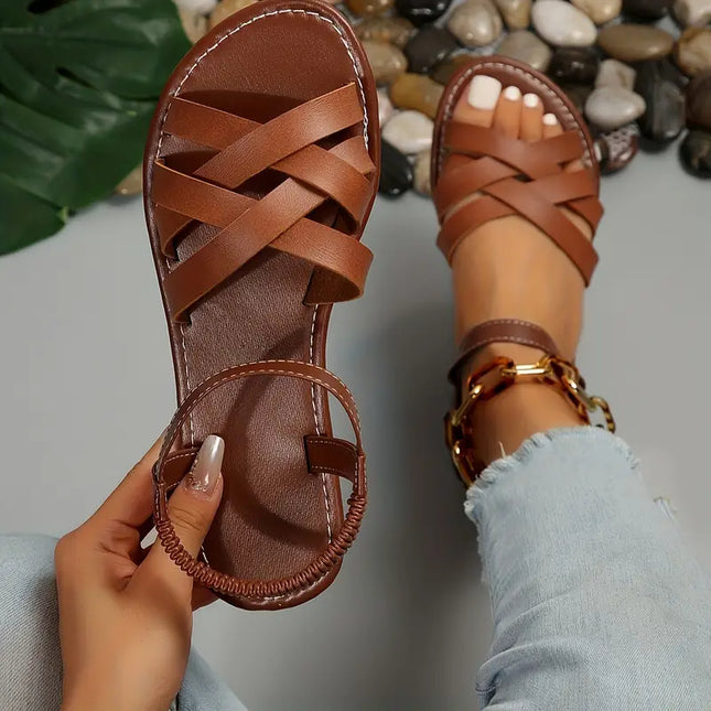 Women's Slip-On Flat Summer Sandals with Cross Straps