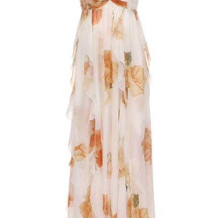Women's Strapless Maxi Wedding Guest Dress with Floral Print