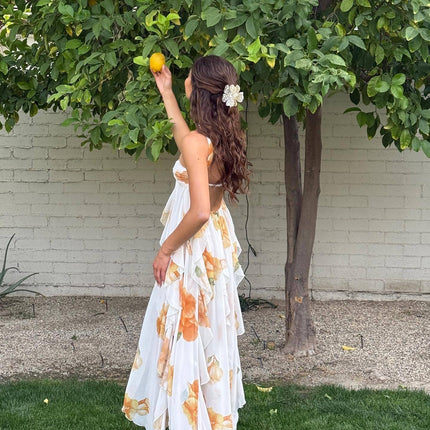 Women's Strapless Maxi Wedding Guest Dress with Floral Print
