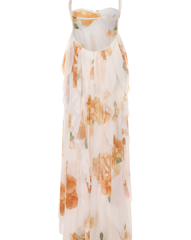 Women's Strapless Maxi Wedding Guest Dress with Floral Print