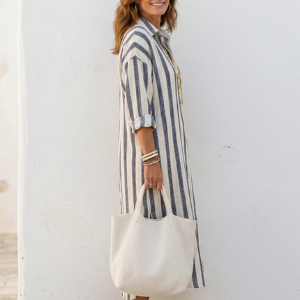 Women's Striped Shirt Midi Dress