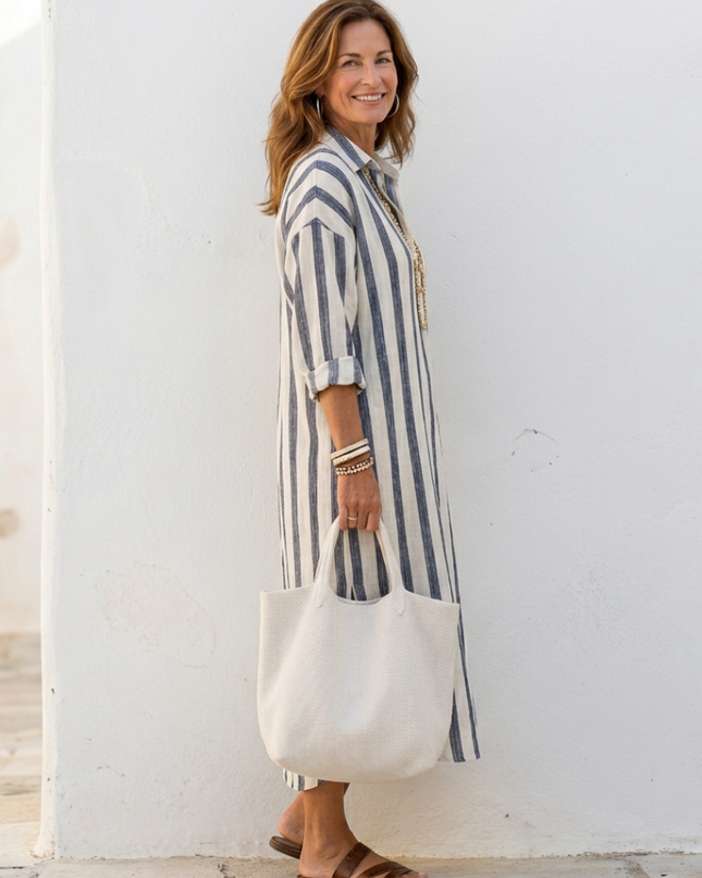 Women's Striped Shirt Midi Dress
