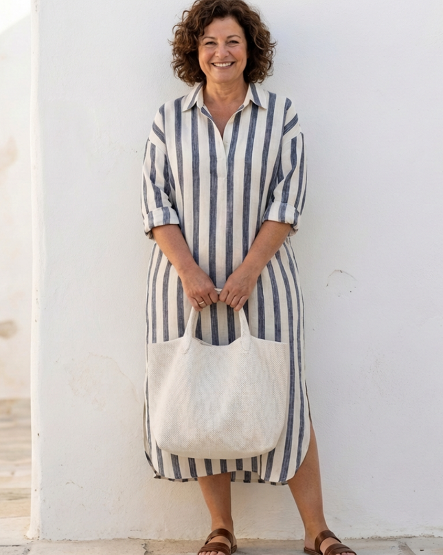 Women's Striped Shirt Midi Dress