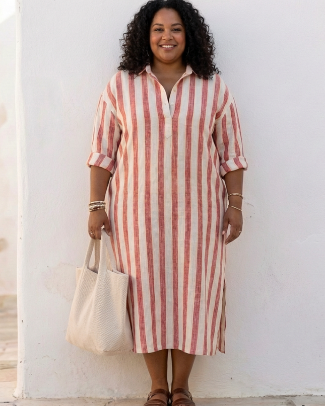 Women's Striped Shirt Midi Dress
