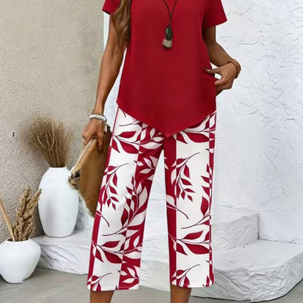 Women's Summer Set Asymmetric Top and Printed Cropped Pants