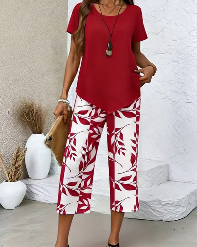 Women's Summer Set Asymmetric Top and Printed Cropped Pants