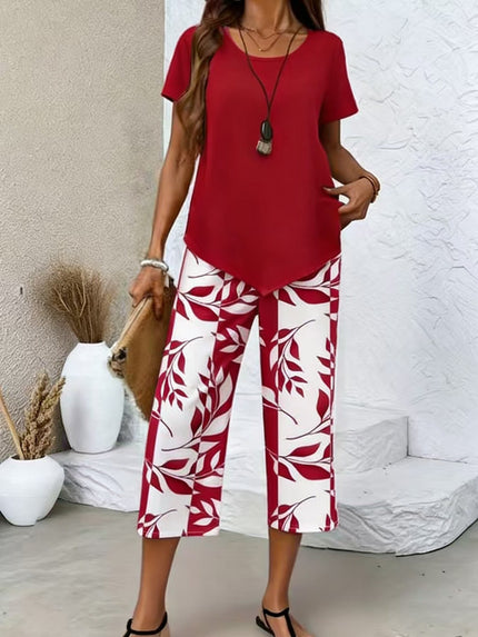 Women's Summer Set Asymmetric Top and Printed Cropped Pants
