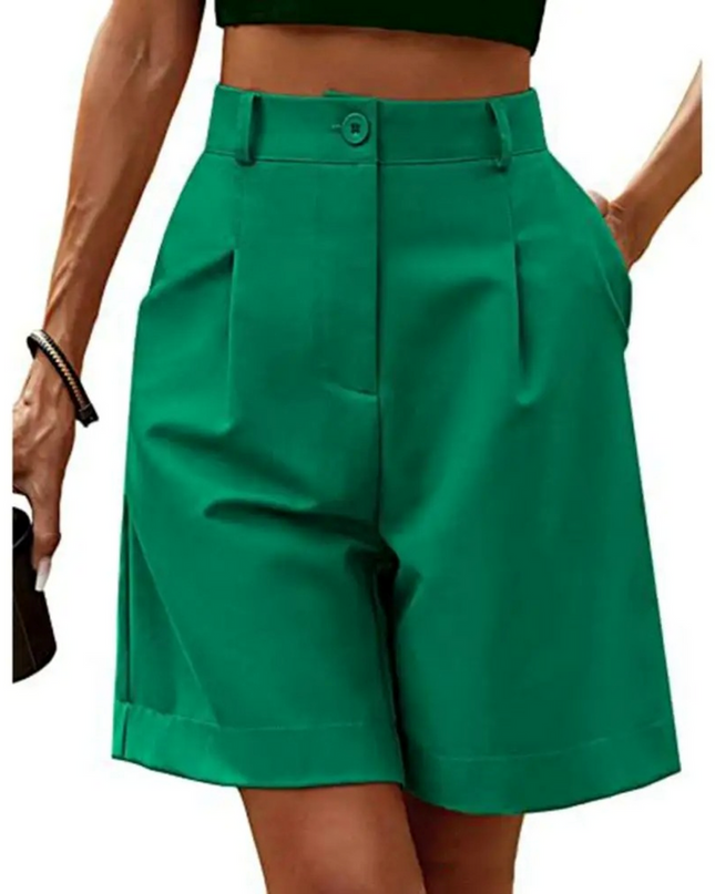 Women's Tailored Shorts – High Waisted Pleated Turn-Up Style