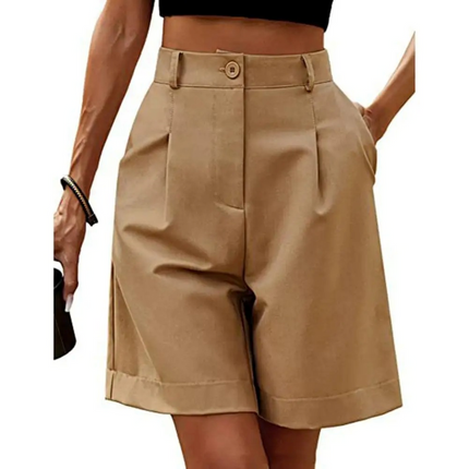 Women's Tailored Shorts – High Waisted Pleated Turn-Up Style