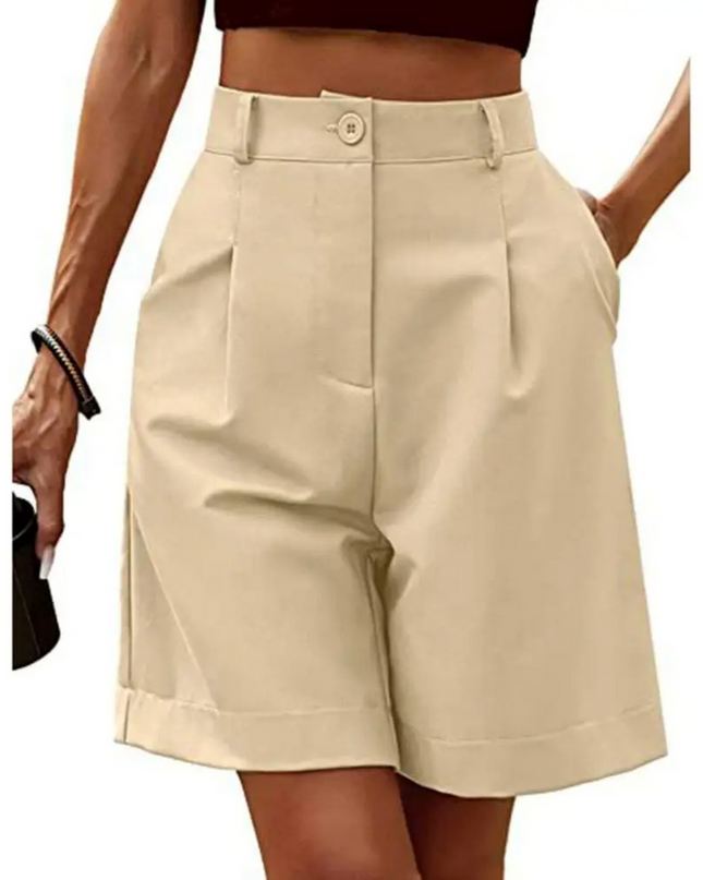 Women's Tailored Shorts – High Waisted Pleated Turn-Up Style