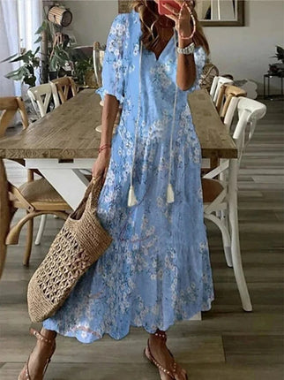 Women's Tassel Trim Boho Midi Dress