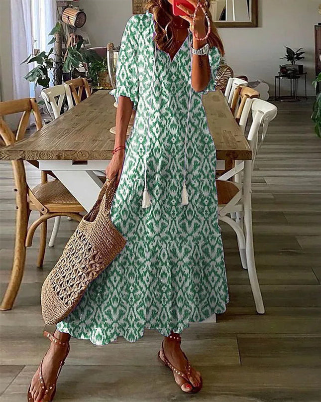 Women's Tassel Trim Boho Midi Dress