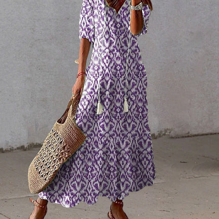 Women's Tassel Trim Boho Midi Dress