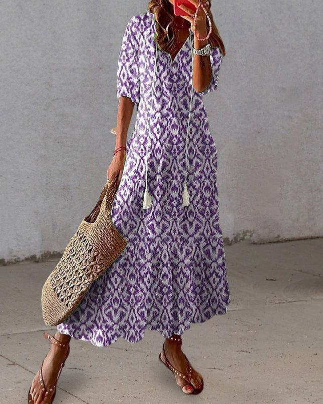 Women's Tassel Trim Boho Midi Dress