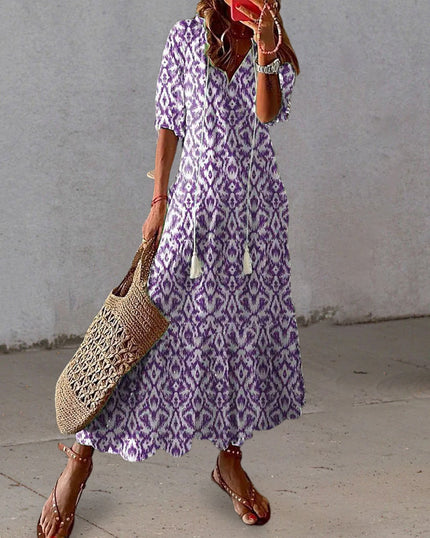 Women's Tassel Trim Boho Midi Dress