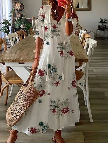 Women's Tassel Trim Boho Midi Dress