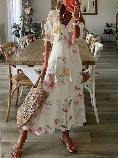 Women's Tassel Trim Boho Midi Dress